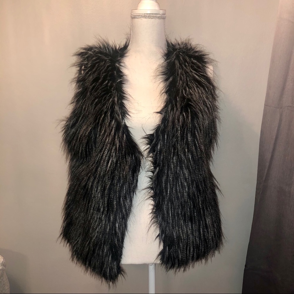 SALE---  Faux Fur Vest Black and Gray